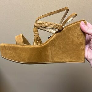 Stuart Weitzman Tassel Suede Wedge Sandals